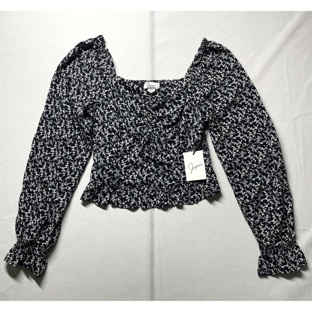 NWT Japra Black Smock Floral Print Top Cropped - Size M